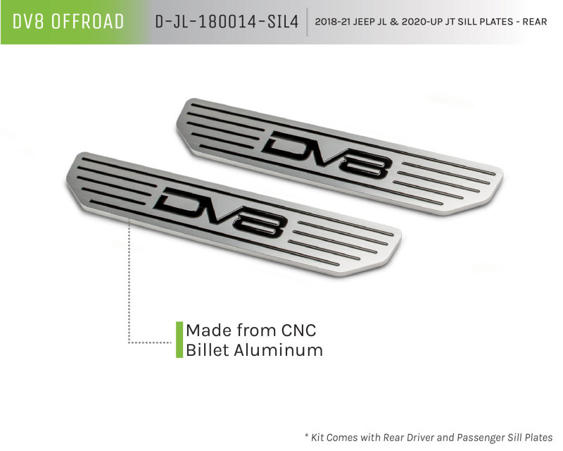 Jeep Wrangler Sill Plates - Rear - DV8 Offroad - DV8 Logo - Black - `18-`20